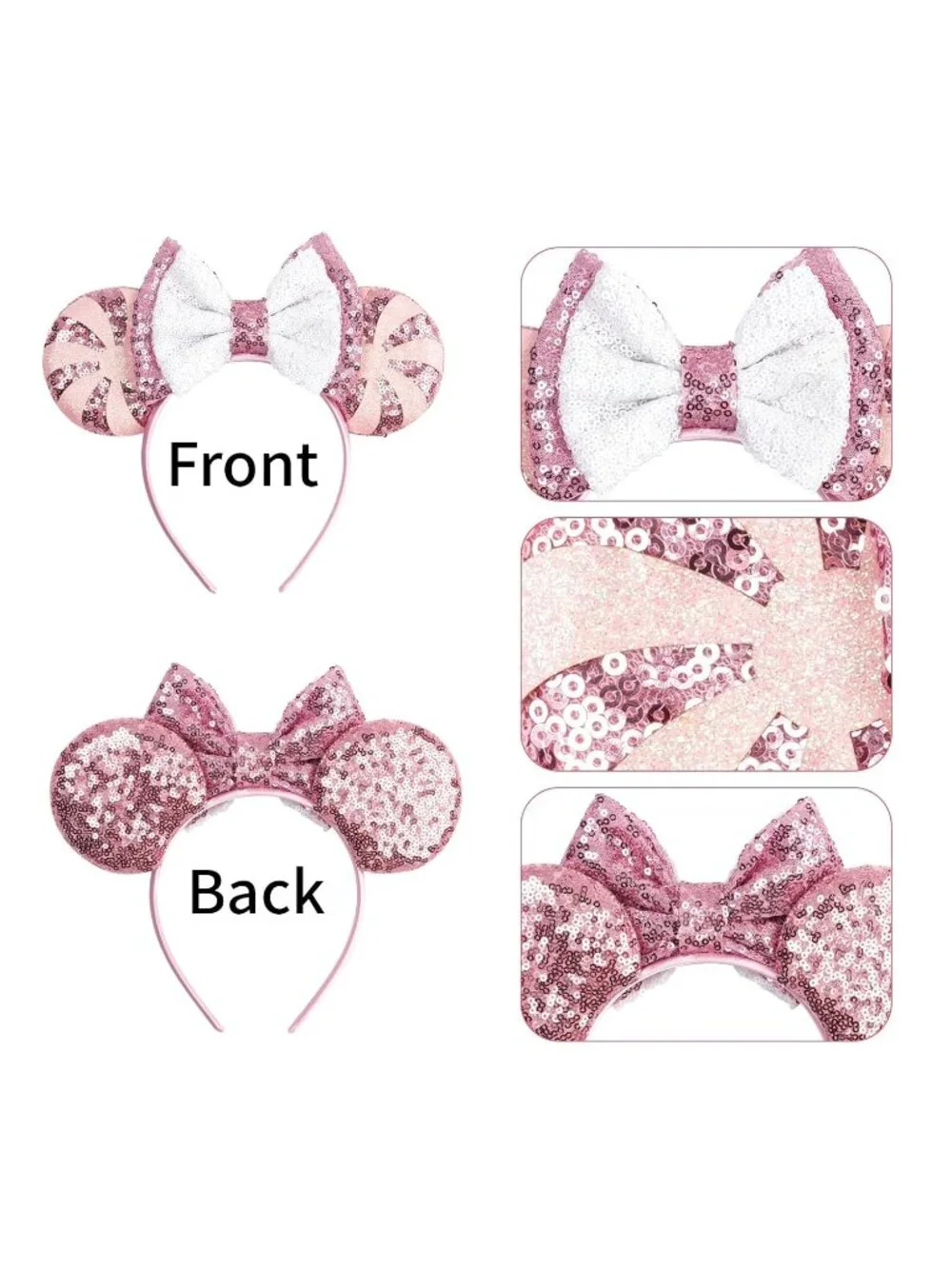 Women Candy pink Polyester Sequins Mickey Mouse Hair Bow Handmade Headband